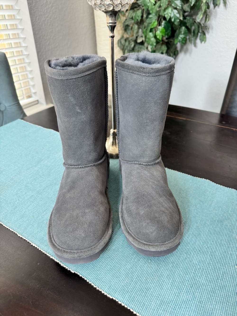 BearPaw Classic Gray Shearling Lined Suede Boots